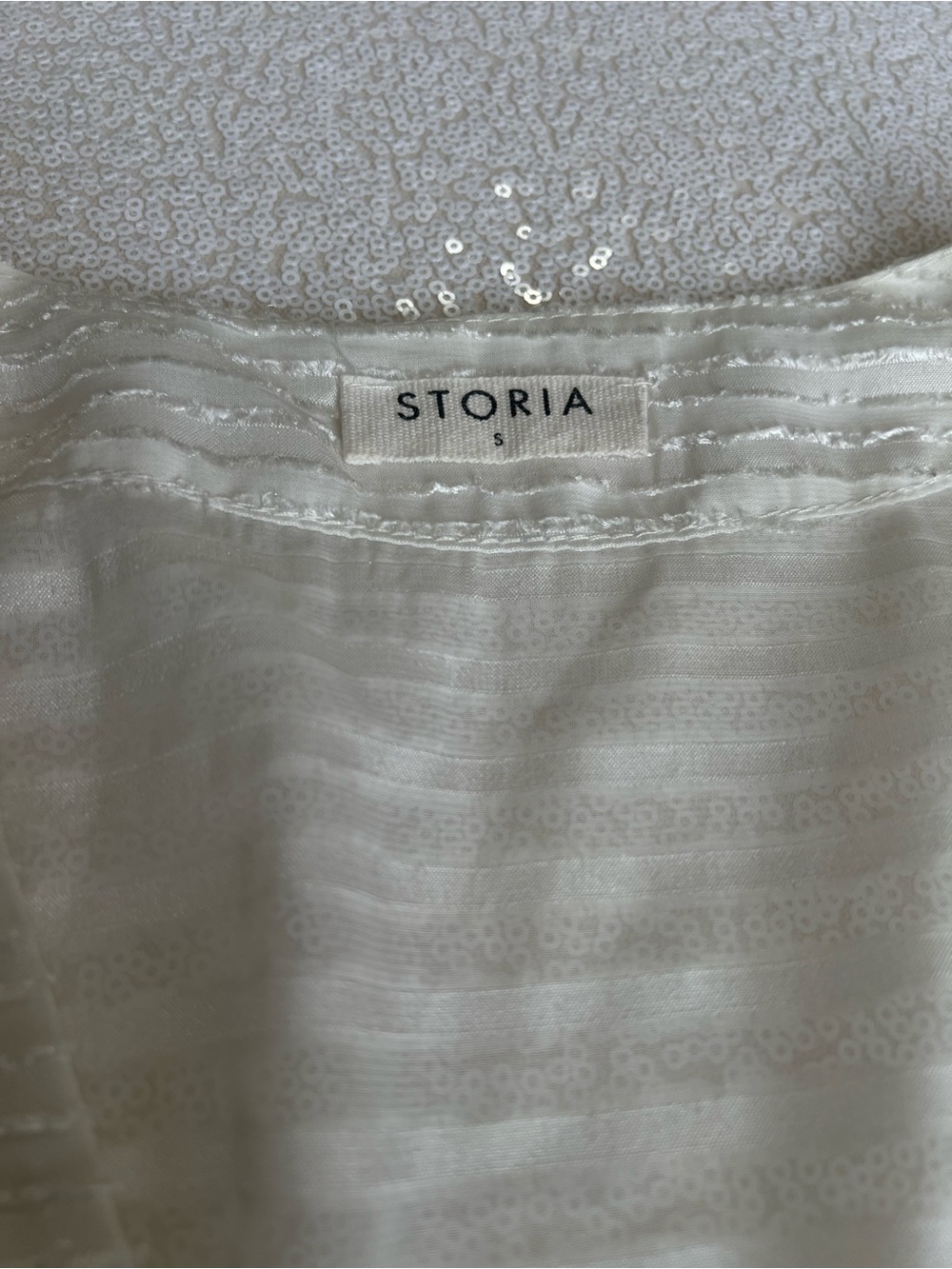 Storia Cream Sequin & Stripe Textured Top